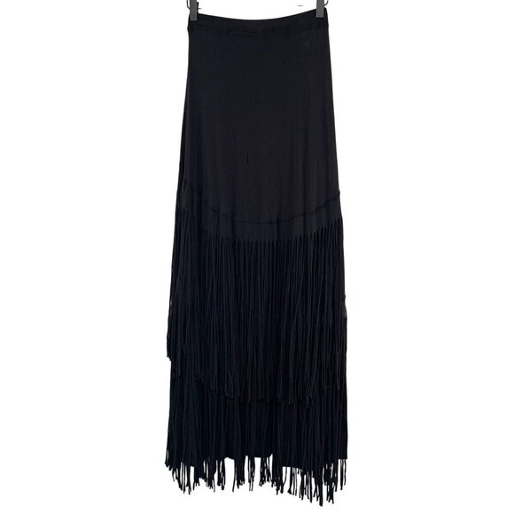Free People Beach Fringe Tiered Maxi Skirt Black Western FP Small Long - Picture 2 of 12